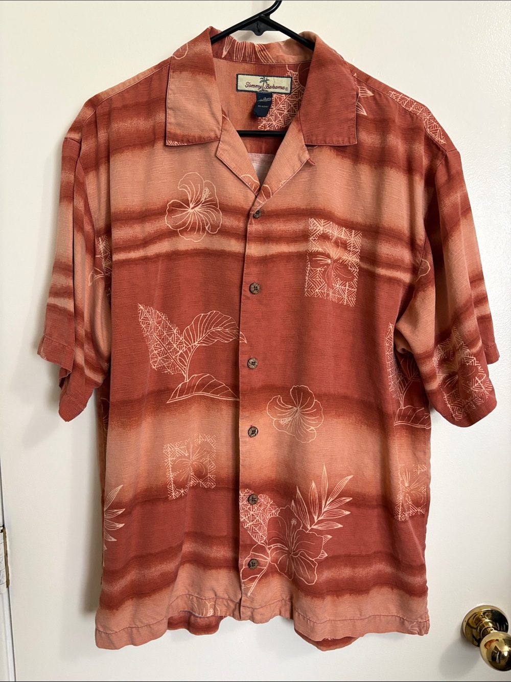 Tommy Bahama Burnt Orange Floral Short-Sleeve Silk Shirt